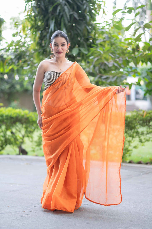 Orange Lush- Kota Doria Saree