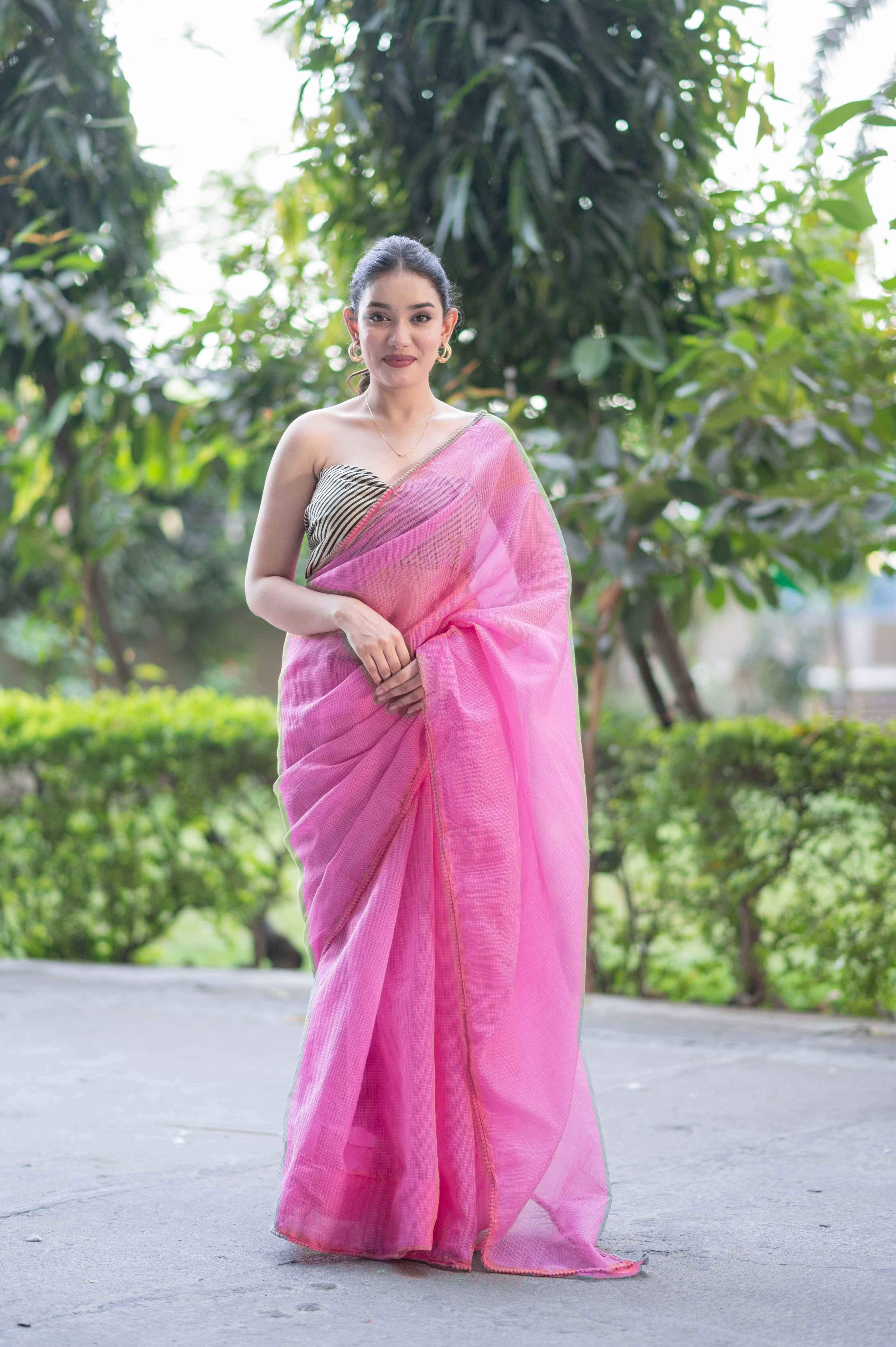 Pink Lush- Kota Doria Saree