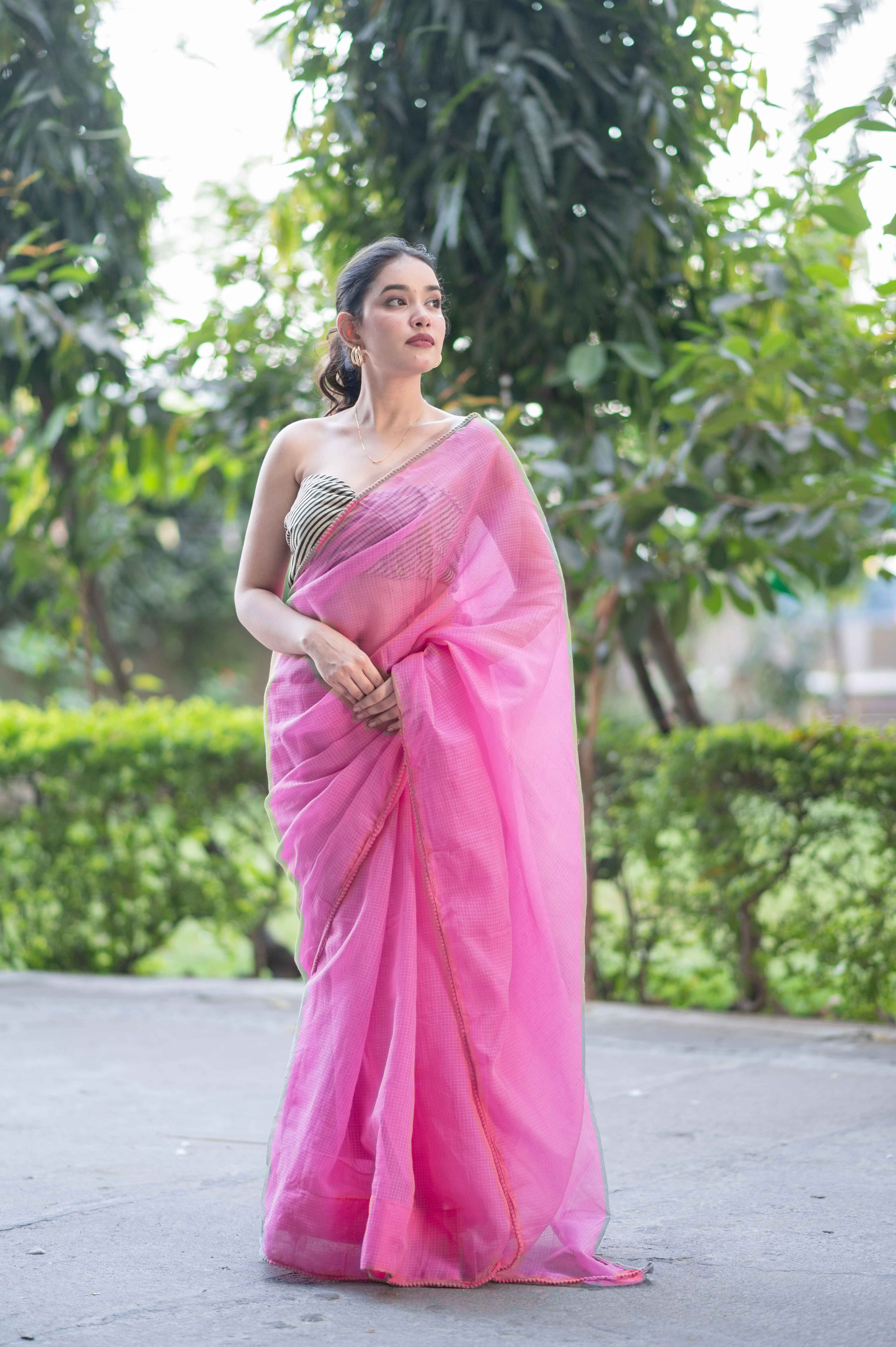 Pink Lush- Kota Doria Saree