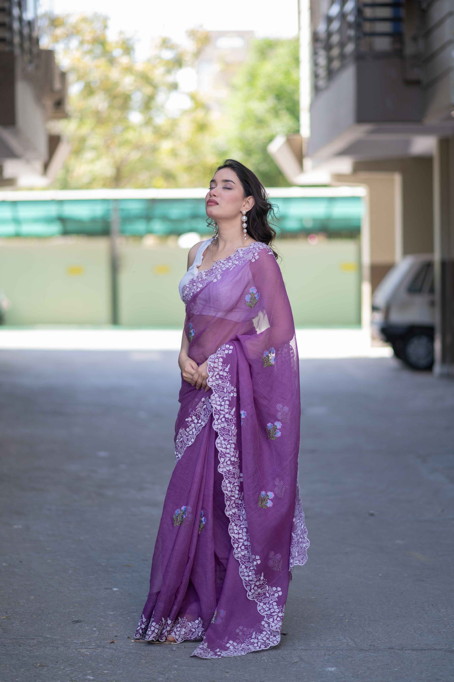 Plum Allure- Embroidered Kota Doria Saree