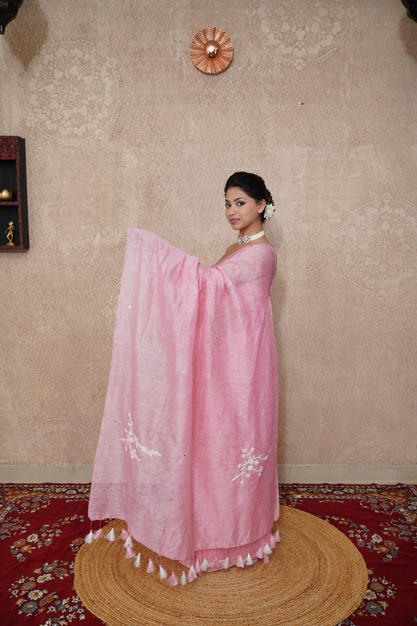 Padmaja- Pink Silk Linen Saree