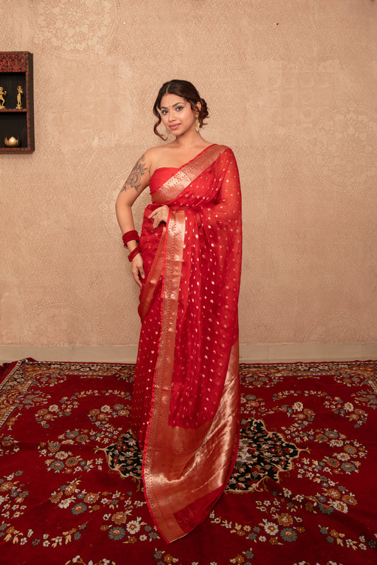 Raga- Red Kota Silk Saree