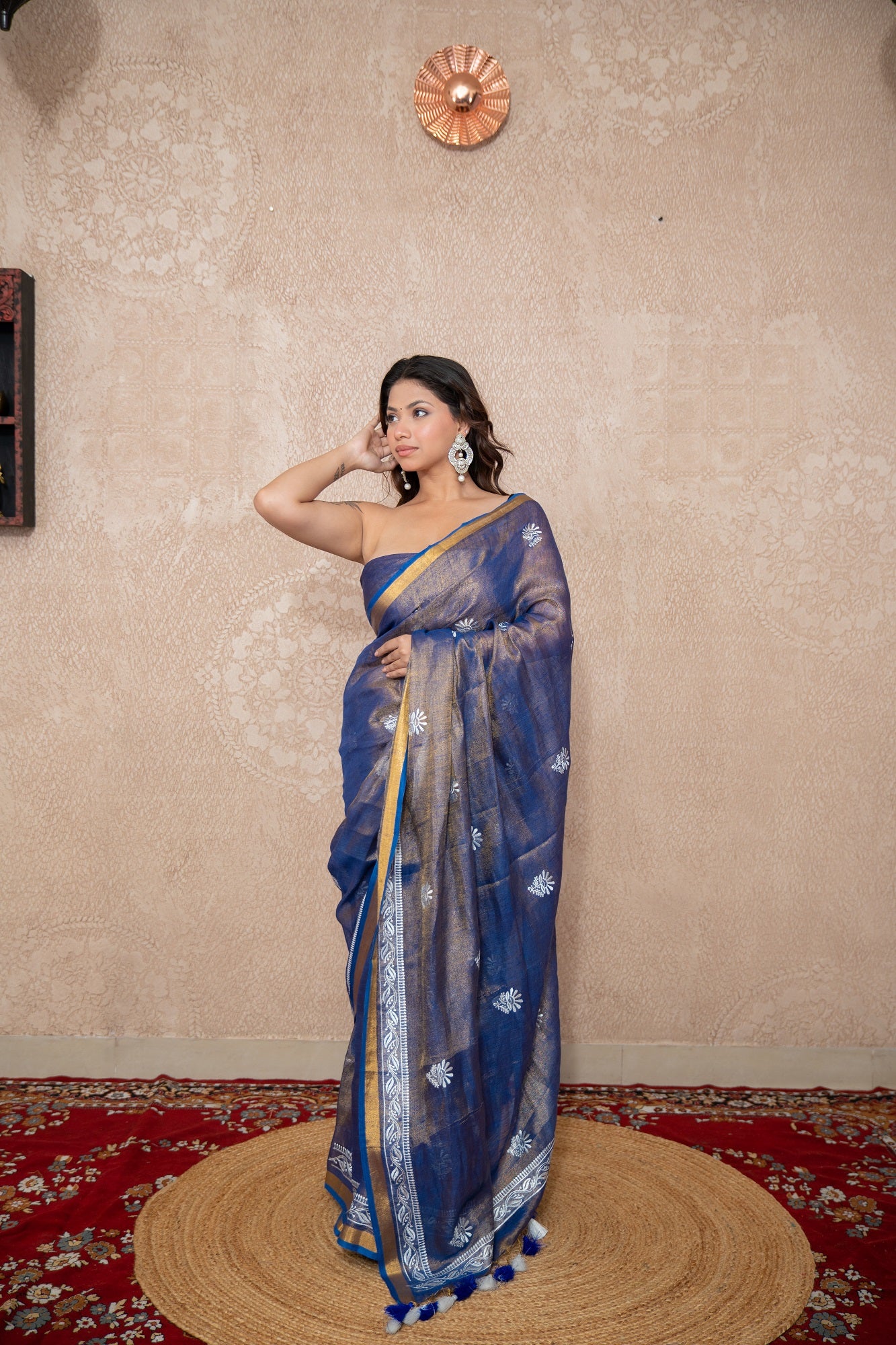 Rajvi- Blue Zari Linen Saree