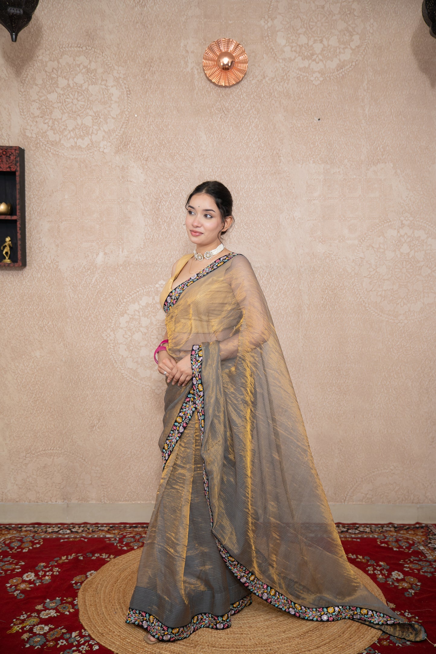 Renuka- Black Tissue Saree with Border