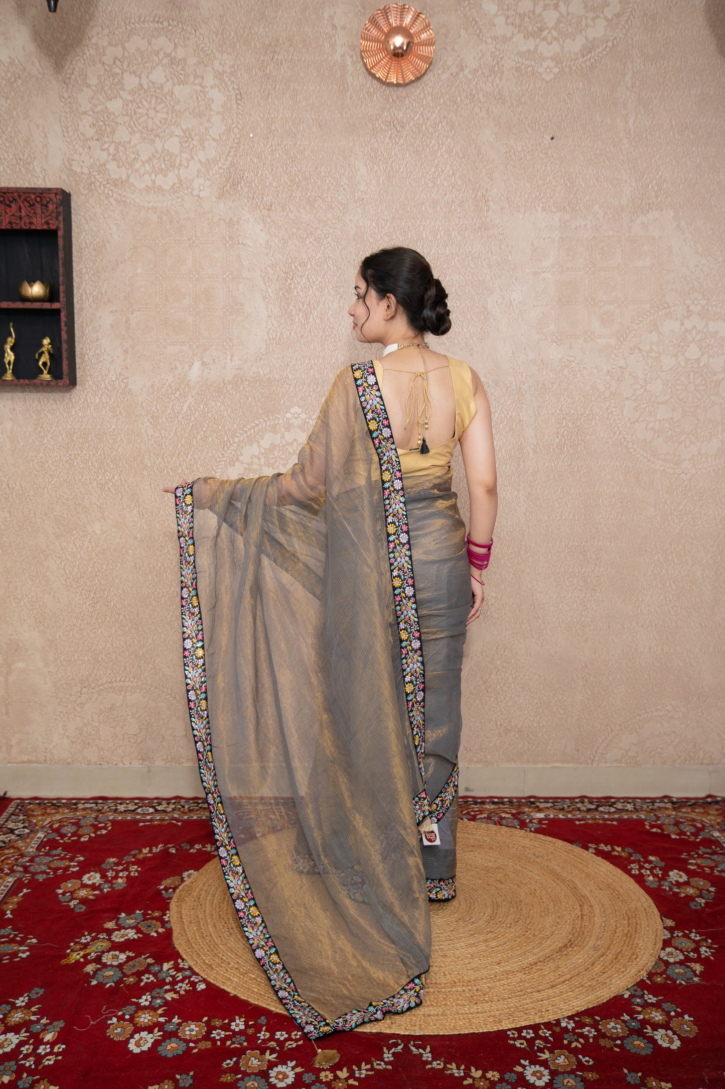 Renuka- Black Tissue Saree with Border