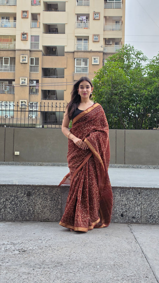 Ridhira- Brown Maheshwari Silk Saree