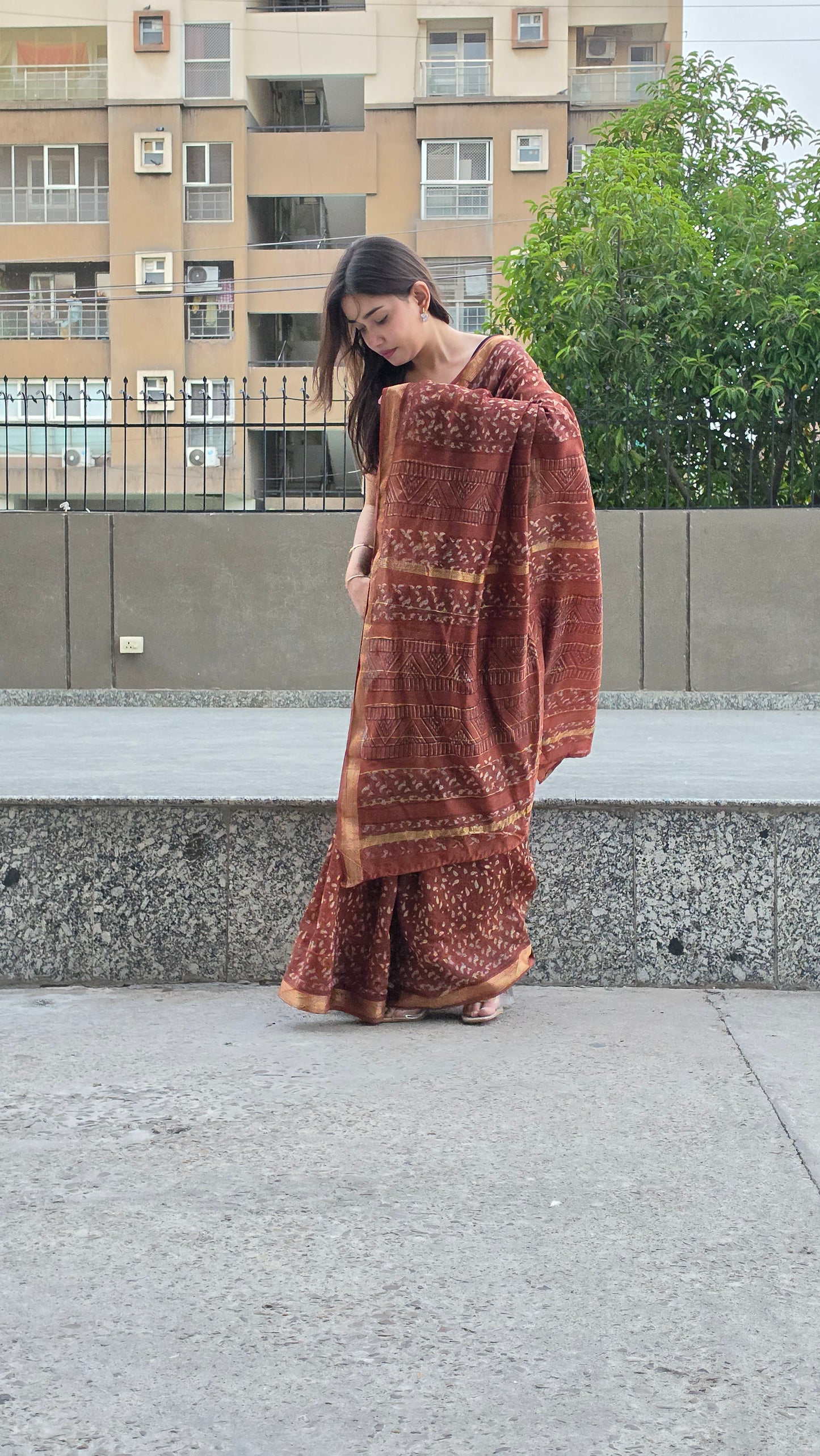 Ridhira- Brown Maheshwari Silk Saree