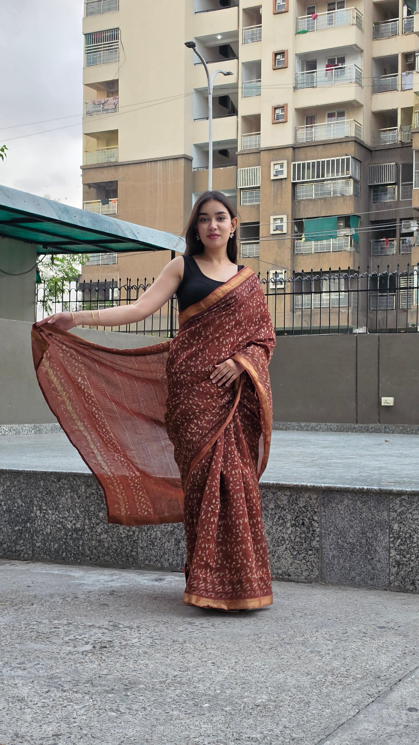 Ridhira- Brown Maheshwari Silk Saree