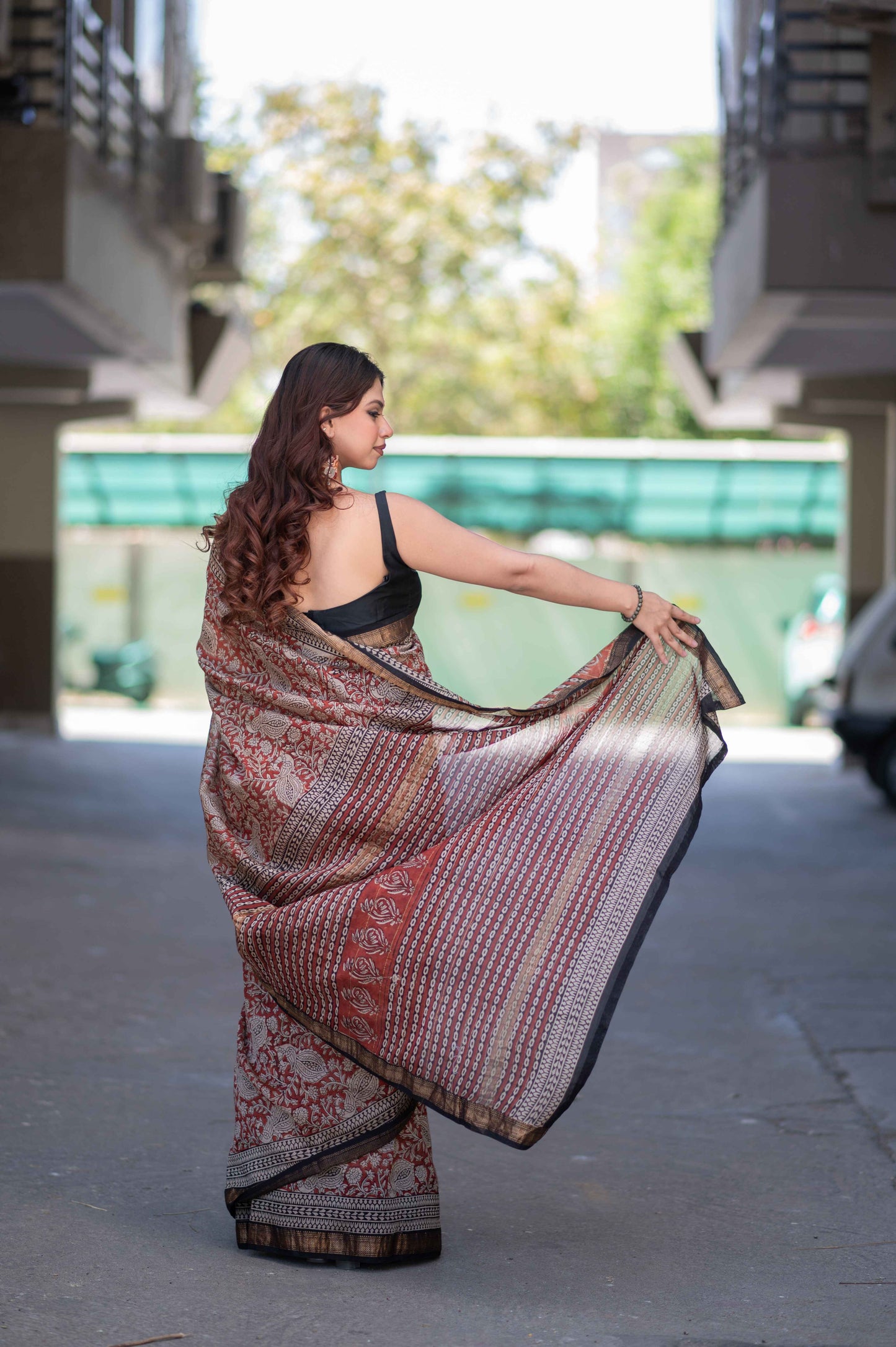 Saanvika- Red Bagru Maheshwari Silk Saree