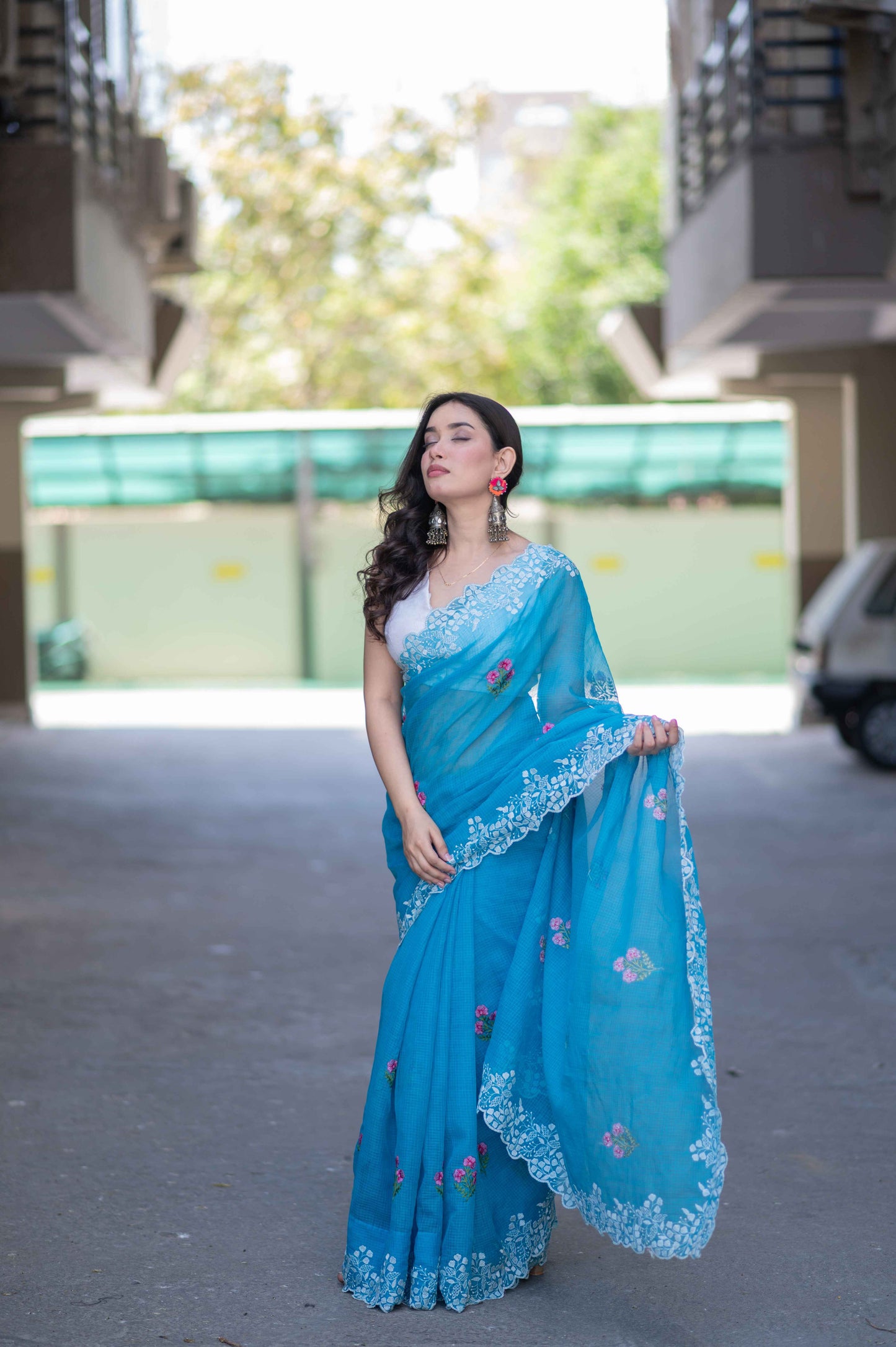 Serene Drift- Blue Kota Doria Saree
