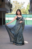 Sharvini- Beige Ajrakh Maheshwari Silk Saree