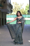 Sharvini- Beige Ajrakh Maheshwari Silk Saree