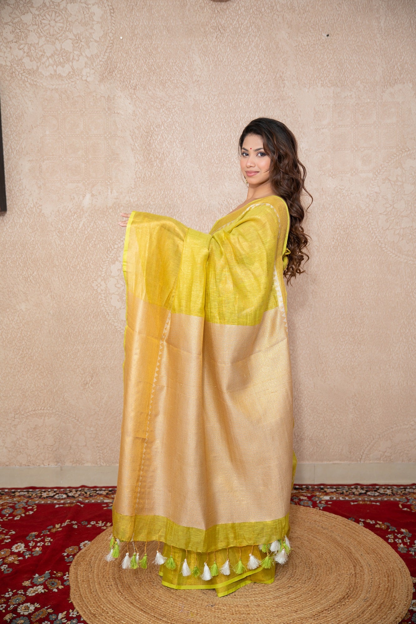 Sakhi- Green Zari Saree with temple border