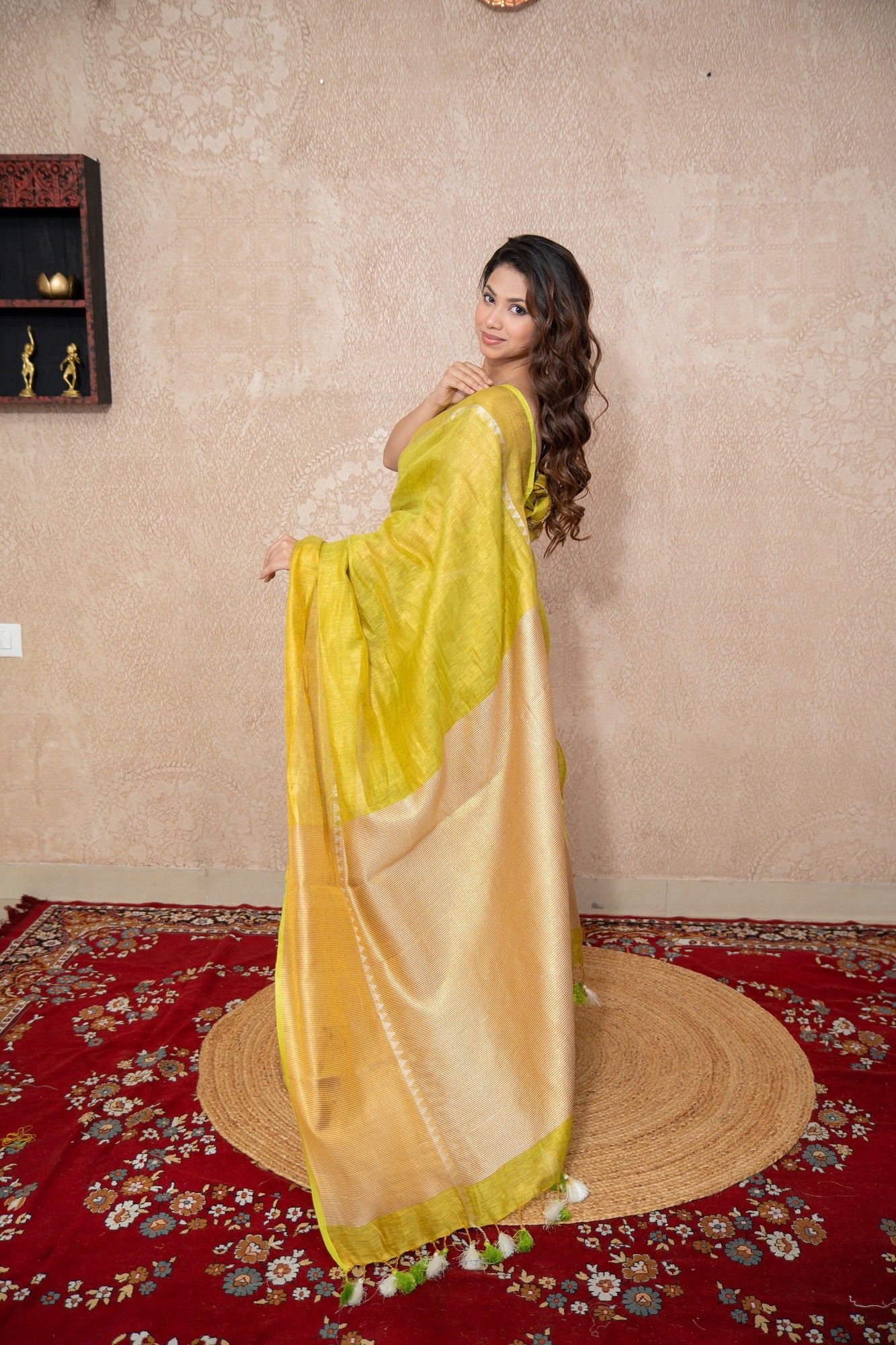 Sakhi- Green Zari Saree with temple border
