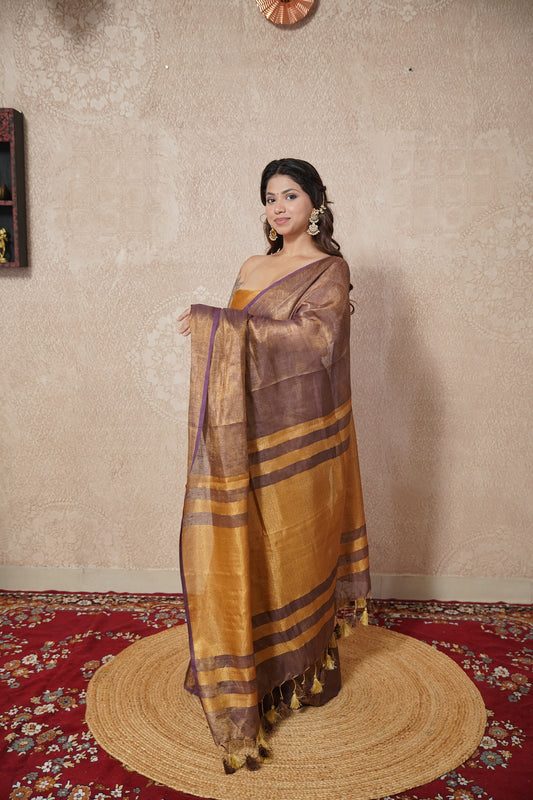 Seher- Copper Saree with Zari stripes