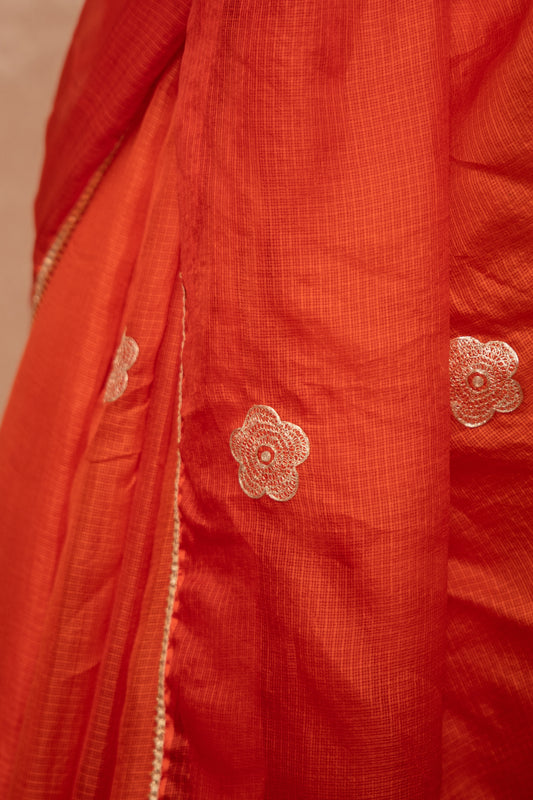 Sitara- Orange floral Kota Silk Saree