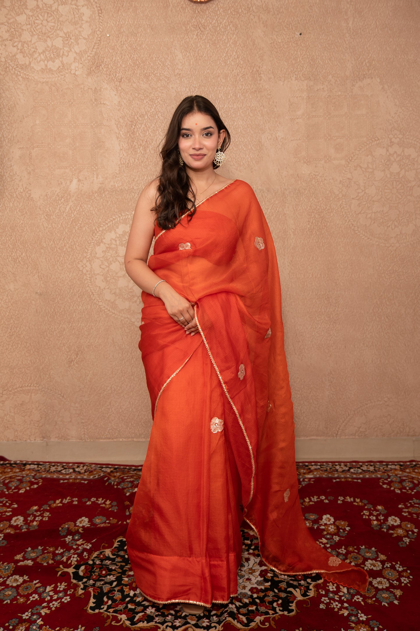 Sitara- Orange floral Kota Silk Saree
