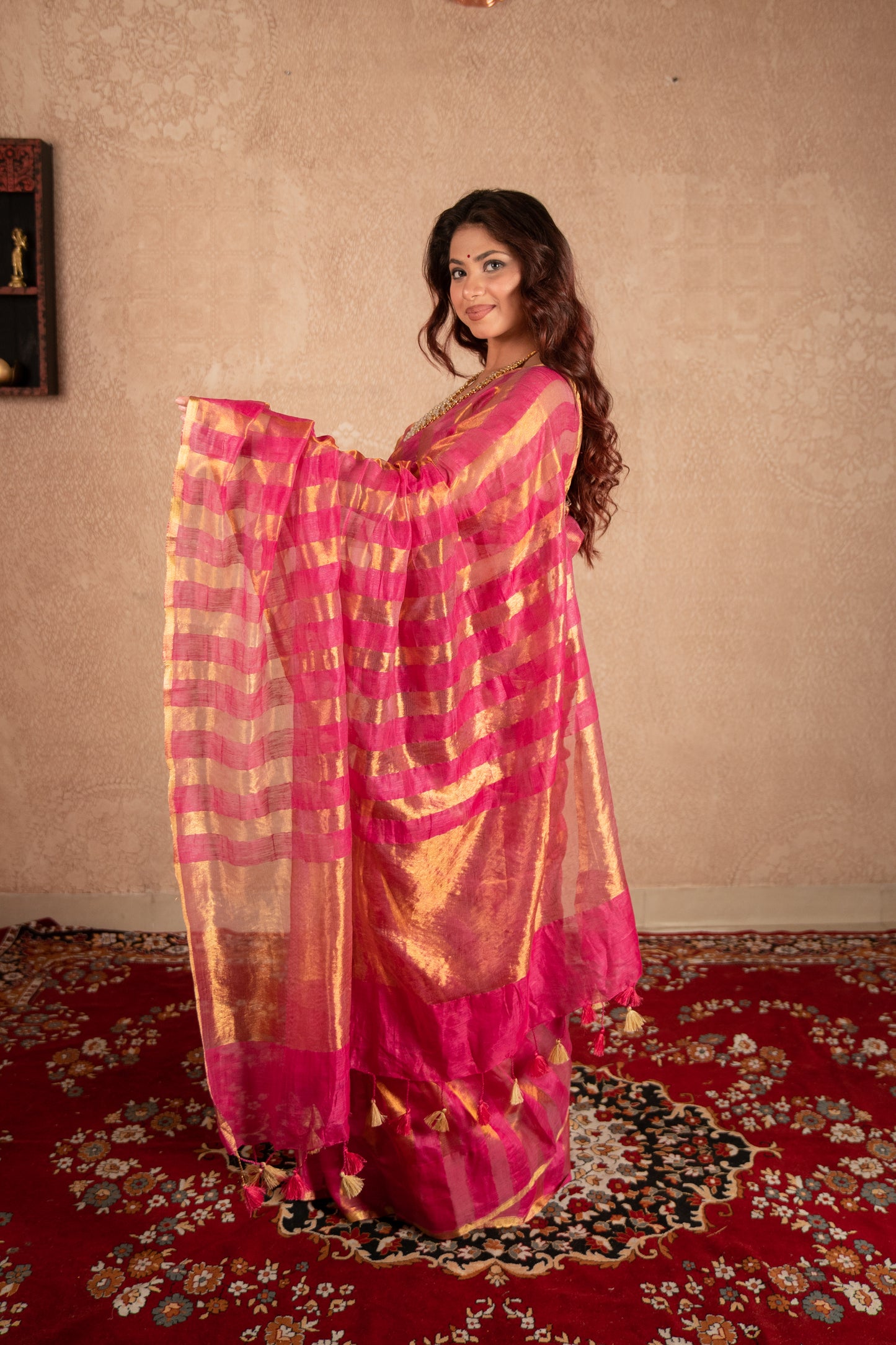Sutraja- Pink Striped Silk Saree