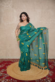 Sutrika- Green Silk Saree with leaf embroidery