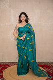 Sutrika- Green Silk Saree with leaf embroidery