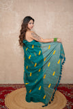 Sutrika- Green Silk Saree with leaf embroidery