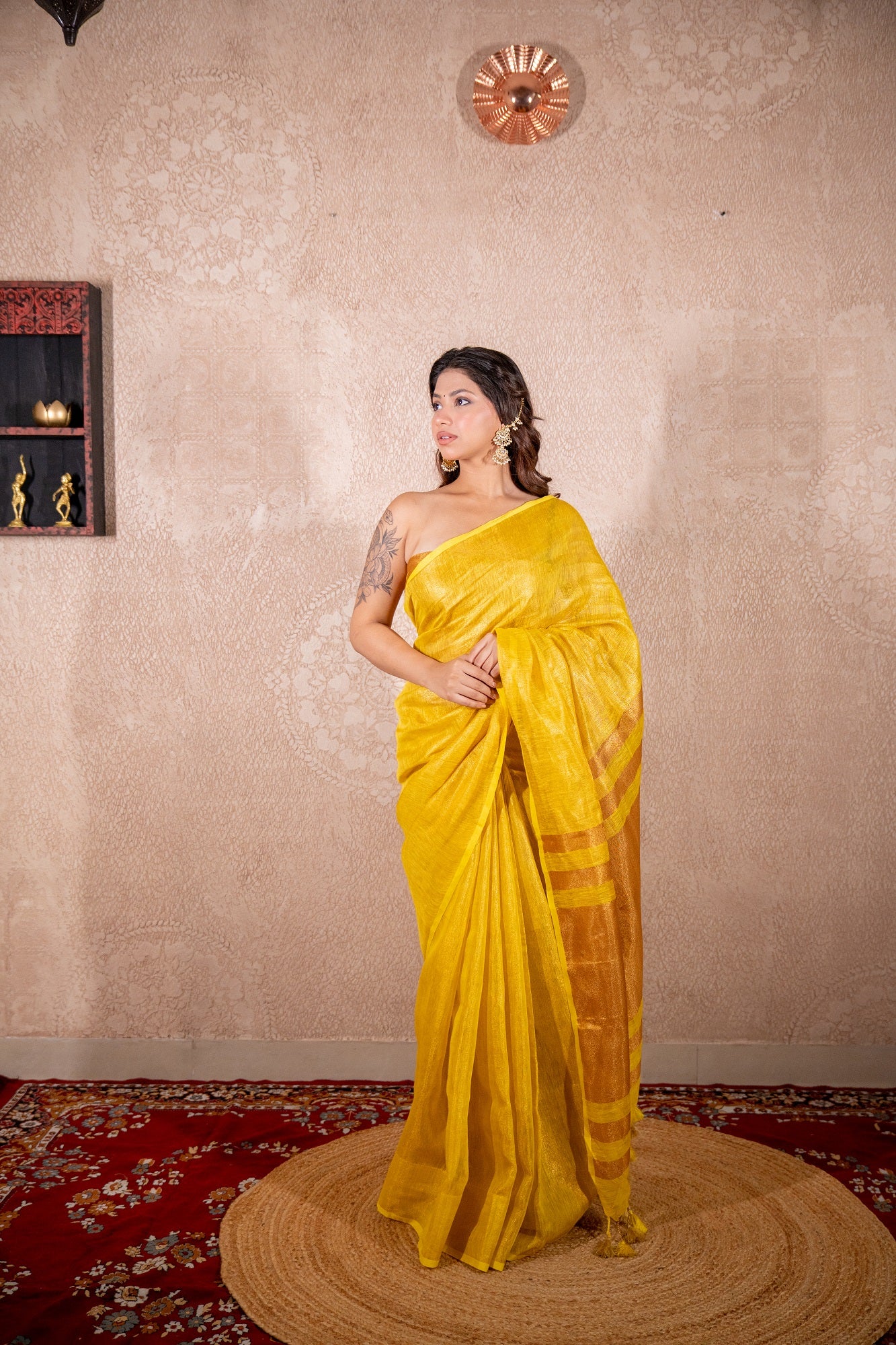 Swara- Yellow Saree with zari stripes