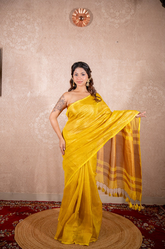 Swara- Yellow Saree with zari stripes