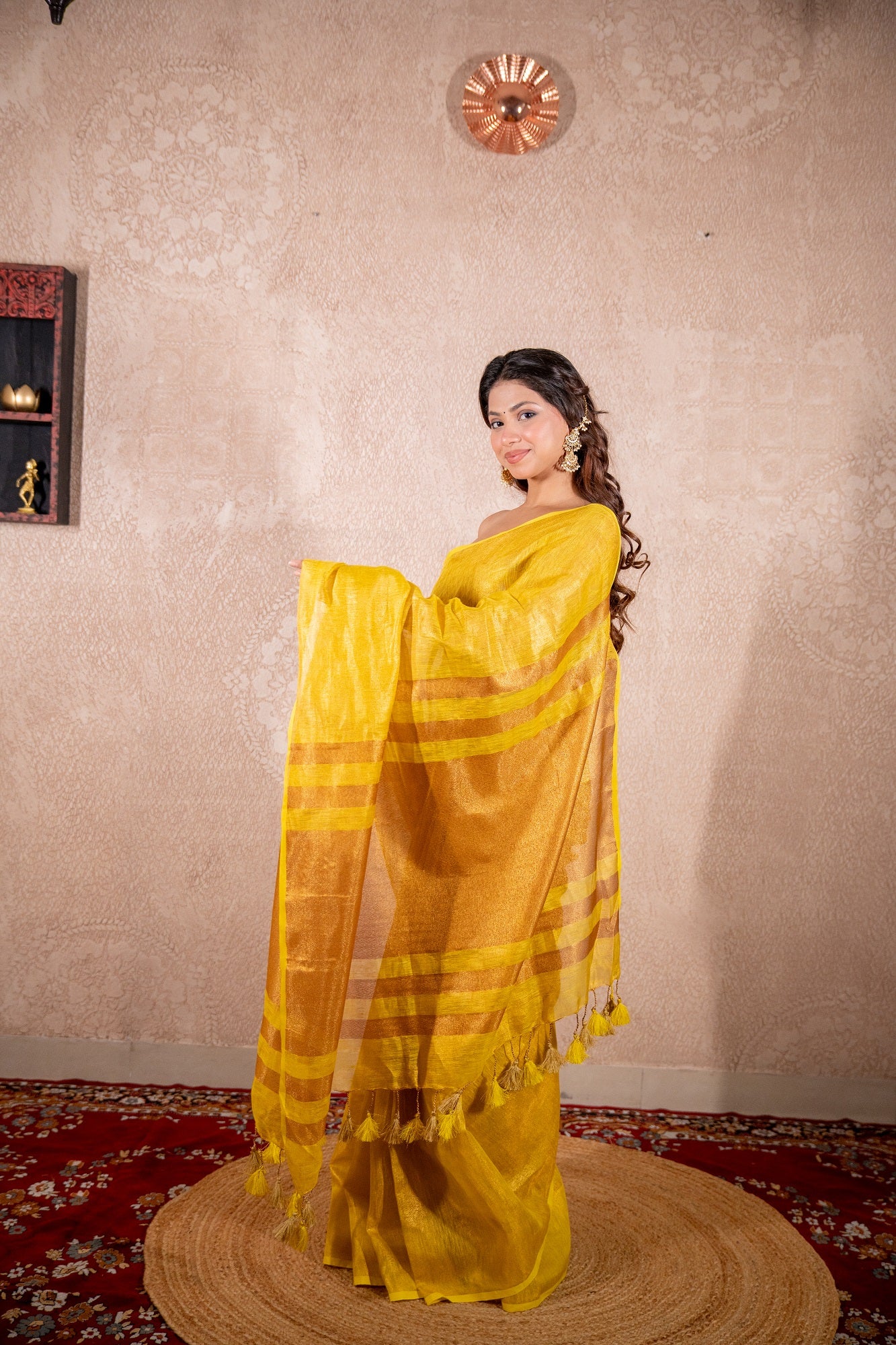 Swara- Yellow Saree with zari stripes