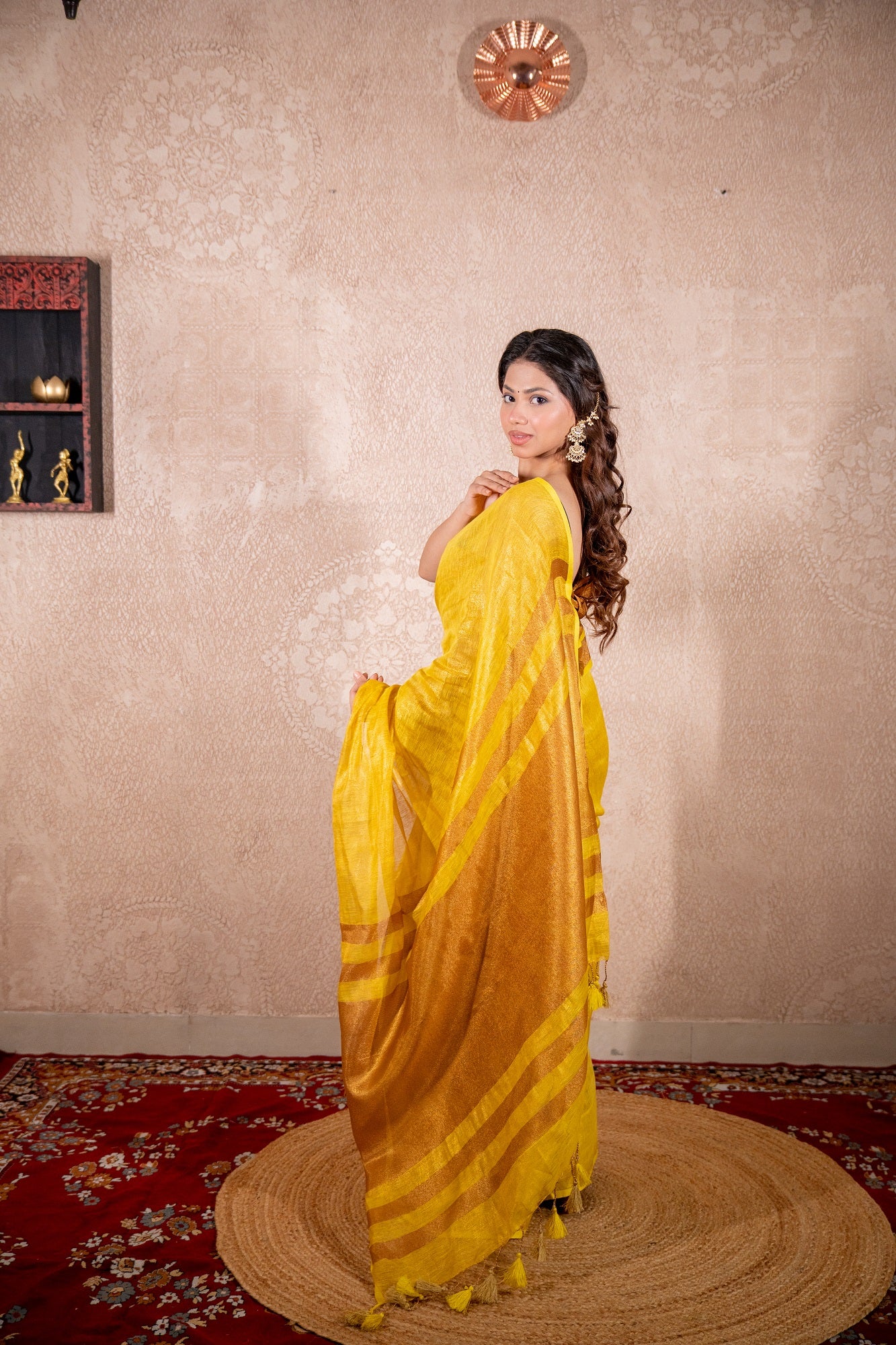 Swara- Yellow Saree with zari stripes
