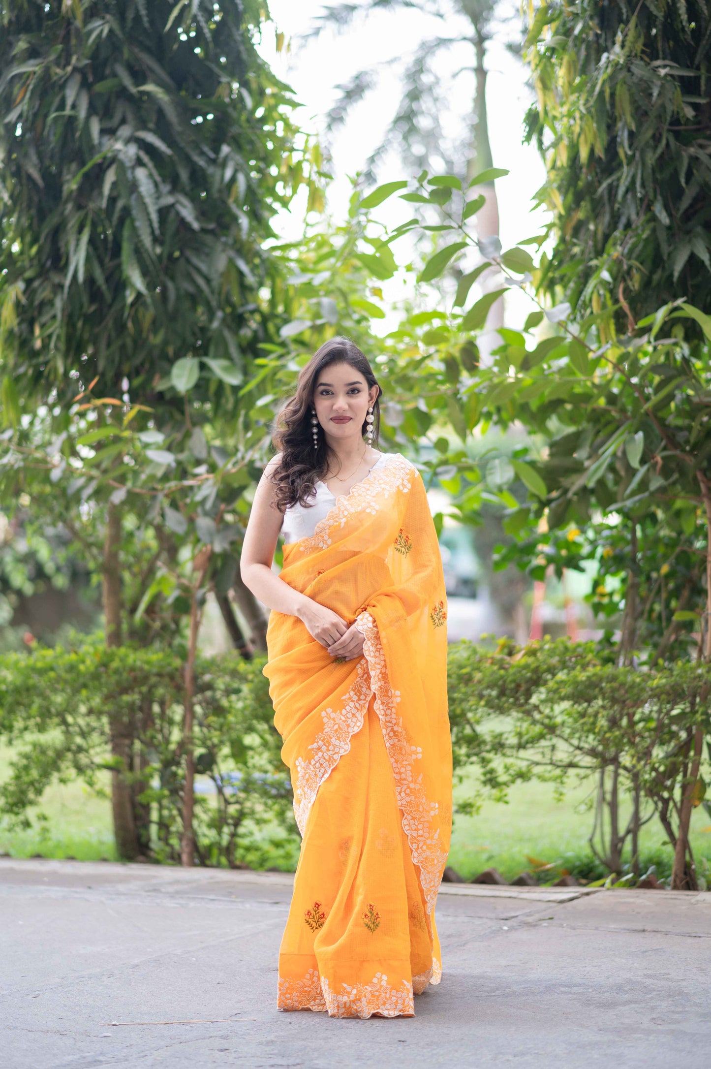 Tangerine- Orange Kota Doria Saree