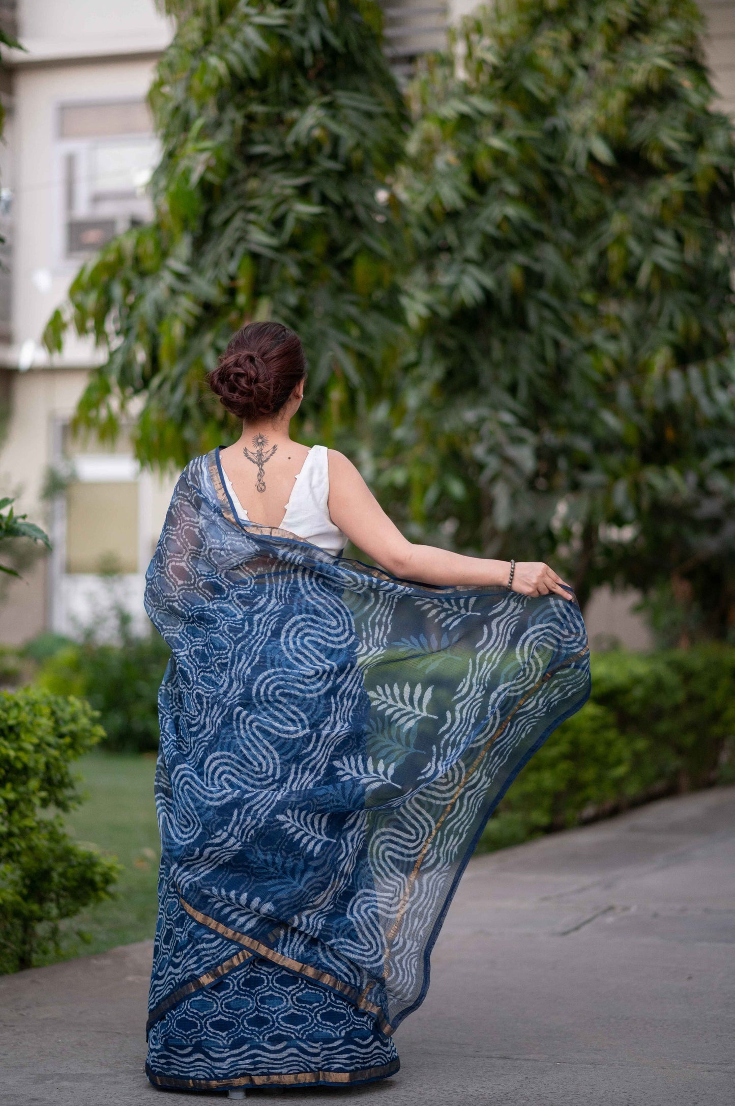 Twilight - Indigo Kota Doria Saree