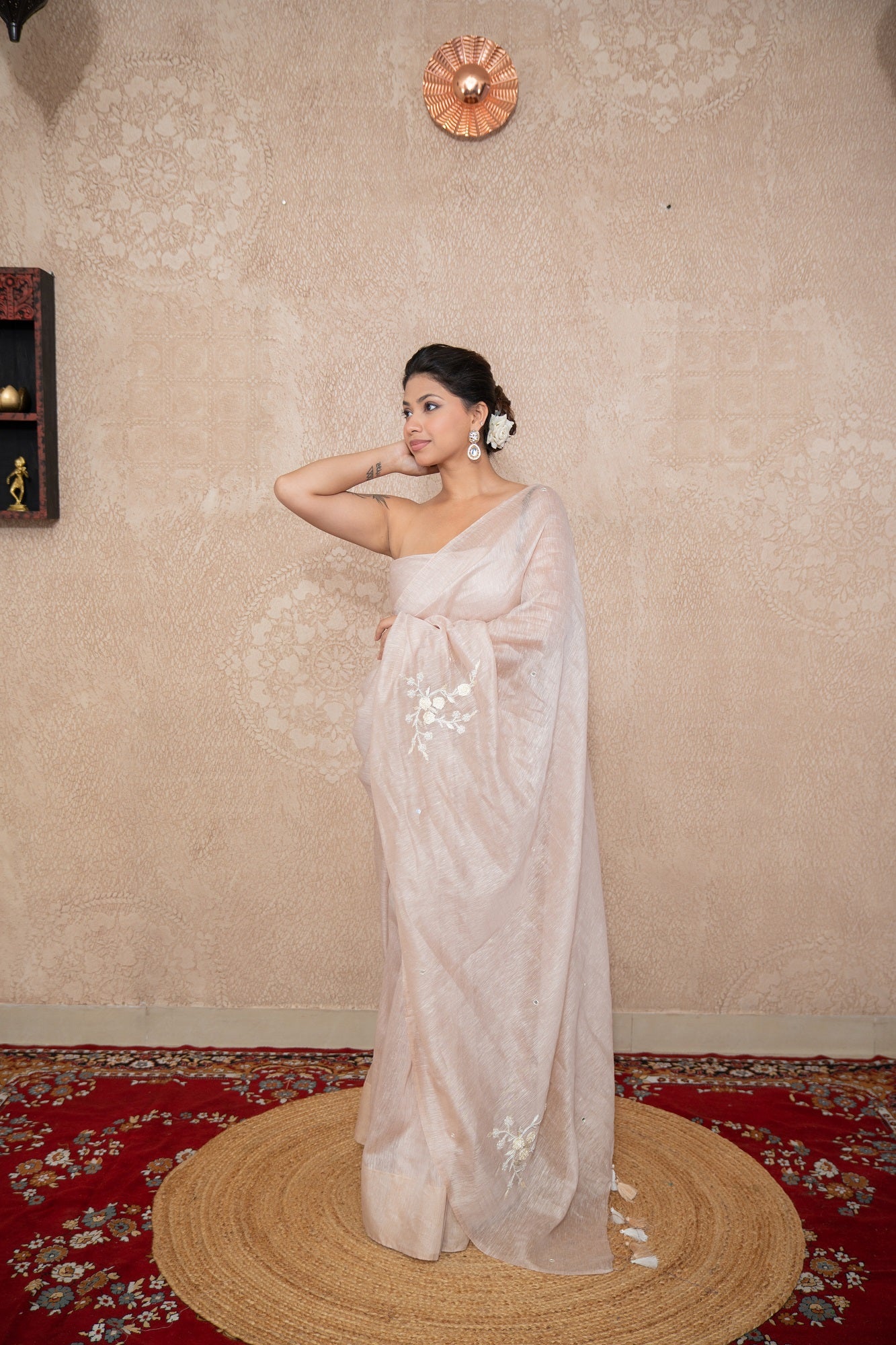 Tanirika- Beige Silk Linen Saree