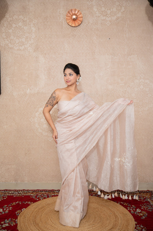 Tanirika- Beige Silk Linen Saree