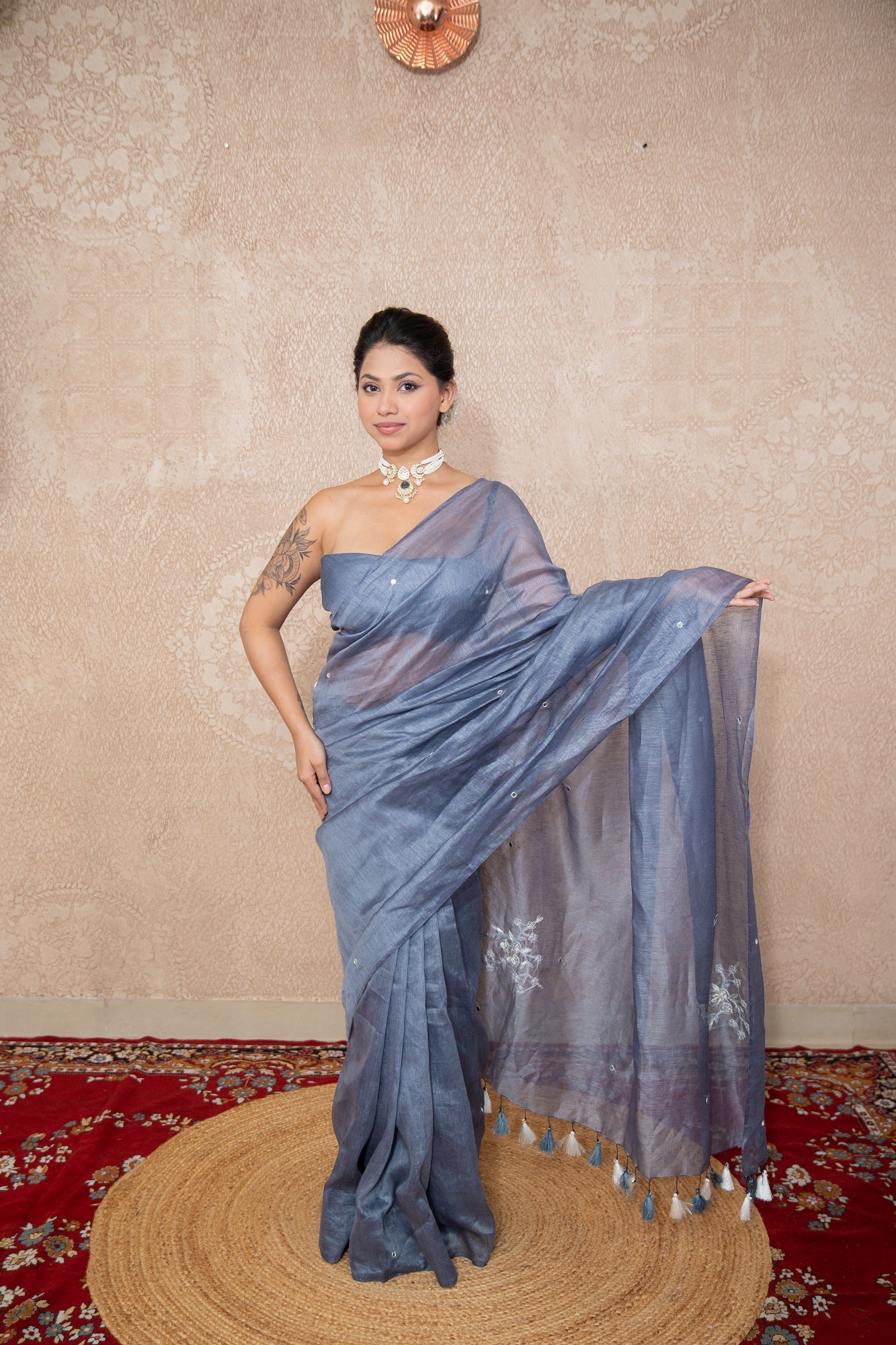 Tantika- Grey Silk Linen Saree