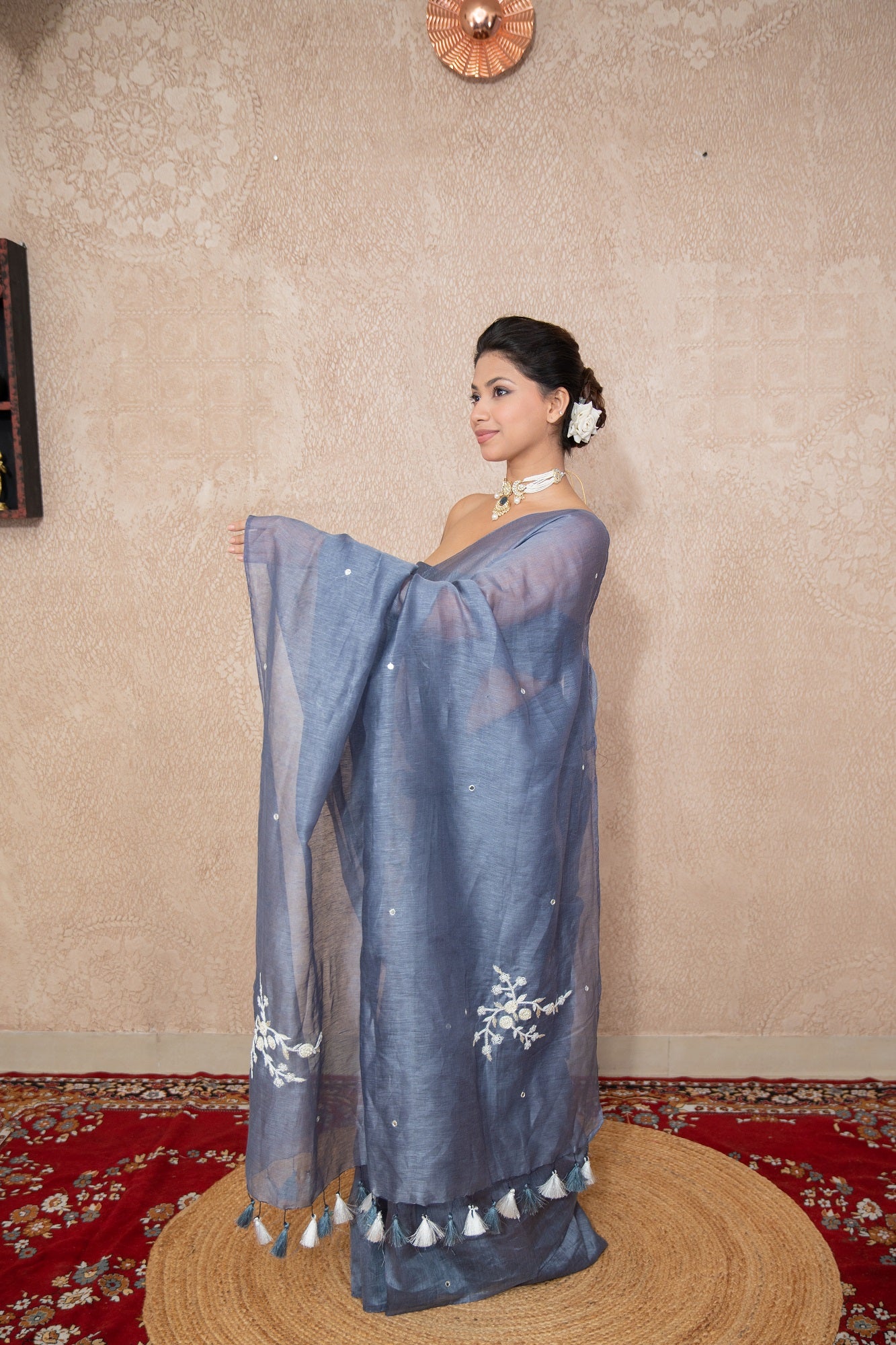 Tantika- Grey Silk Linen Saree