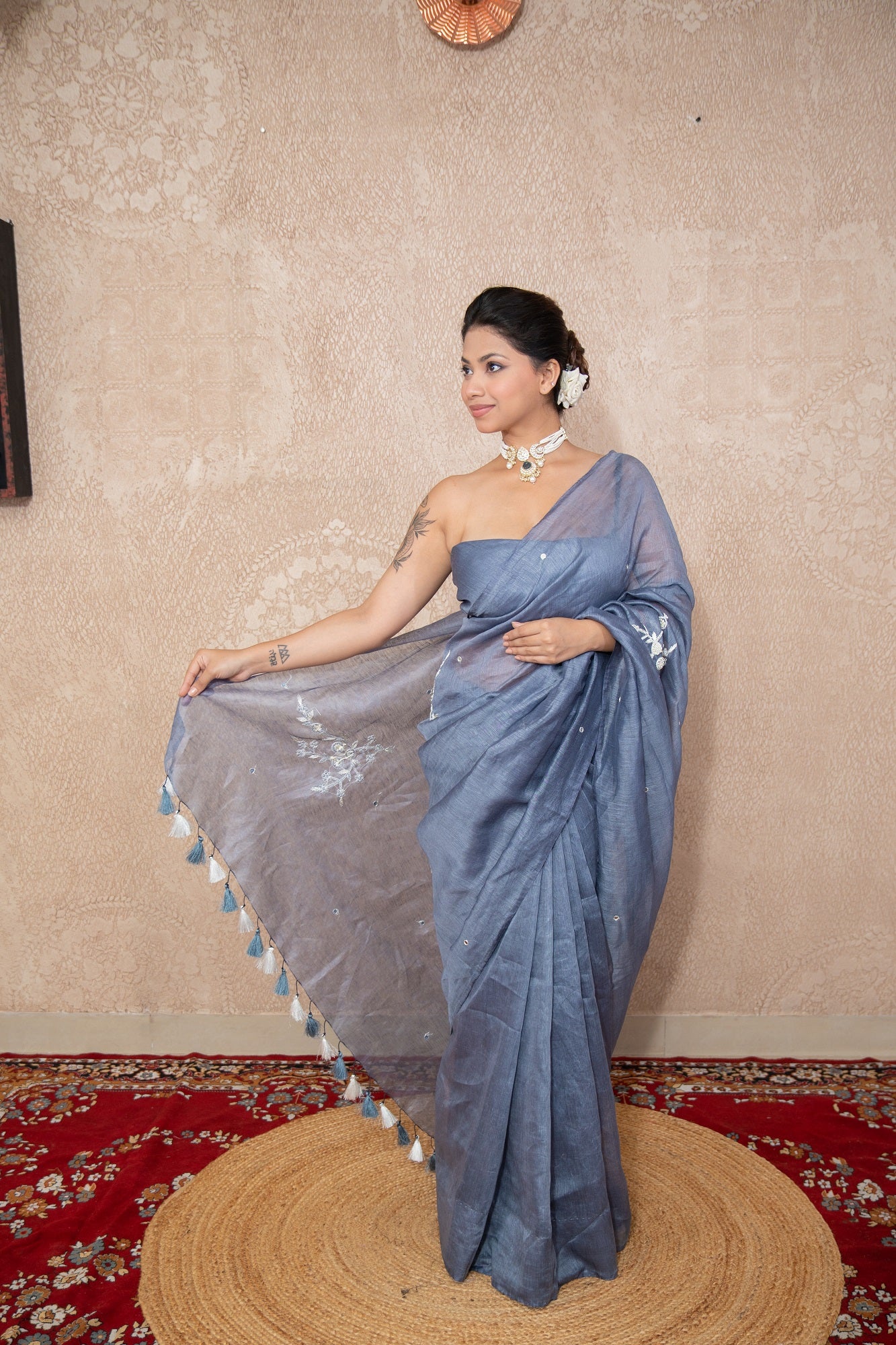 Tantika- Grey Silk Linen Saree