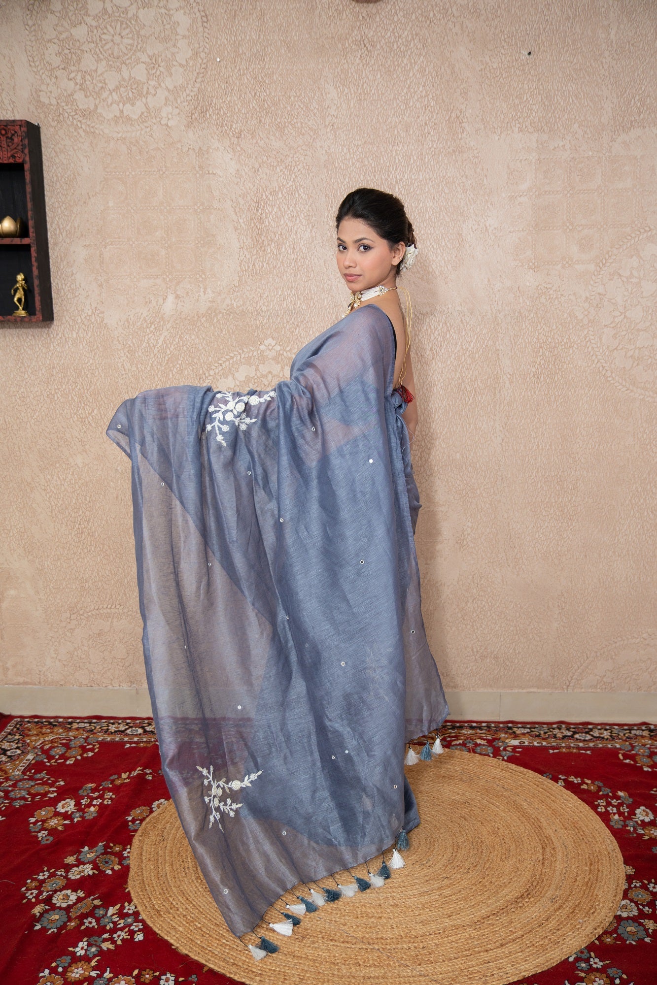 Tantika- Grey Silk Linen Saree