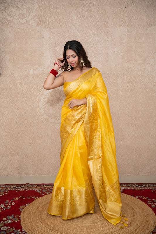Tapti- Yellow Silk Linen Saree