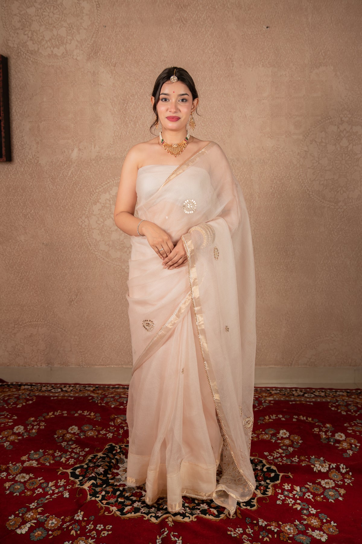 Tejvalli- Cream Gota Jaal Saree