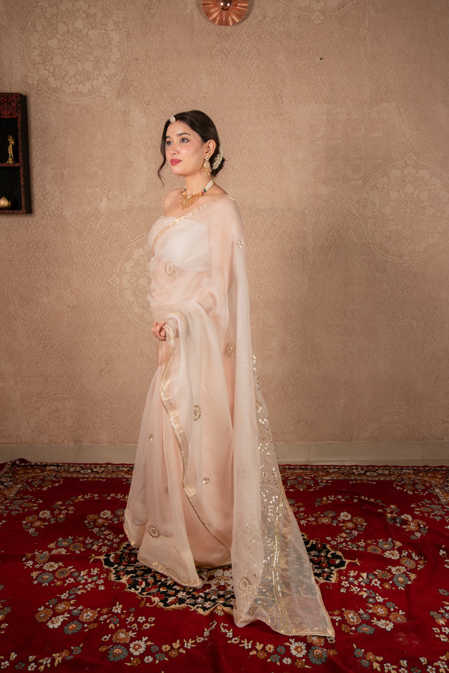 Tejvalli- Cream Gota Jaal Saree