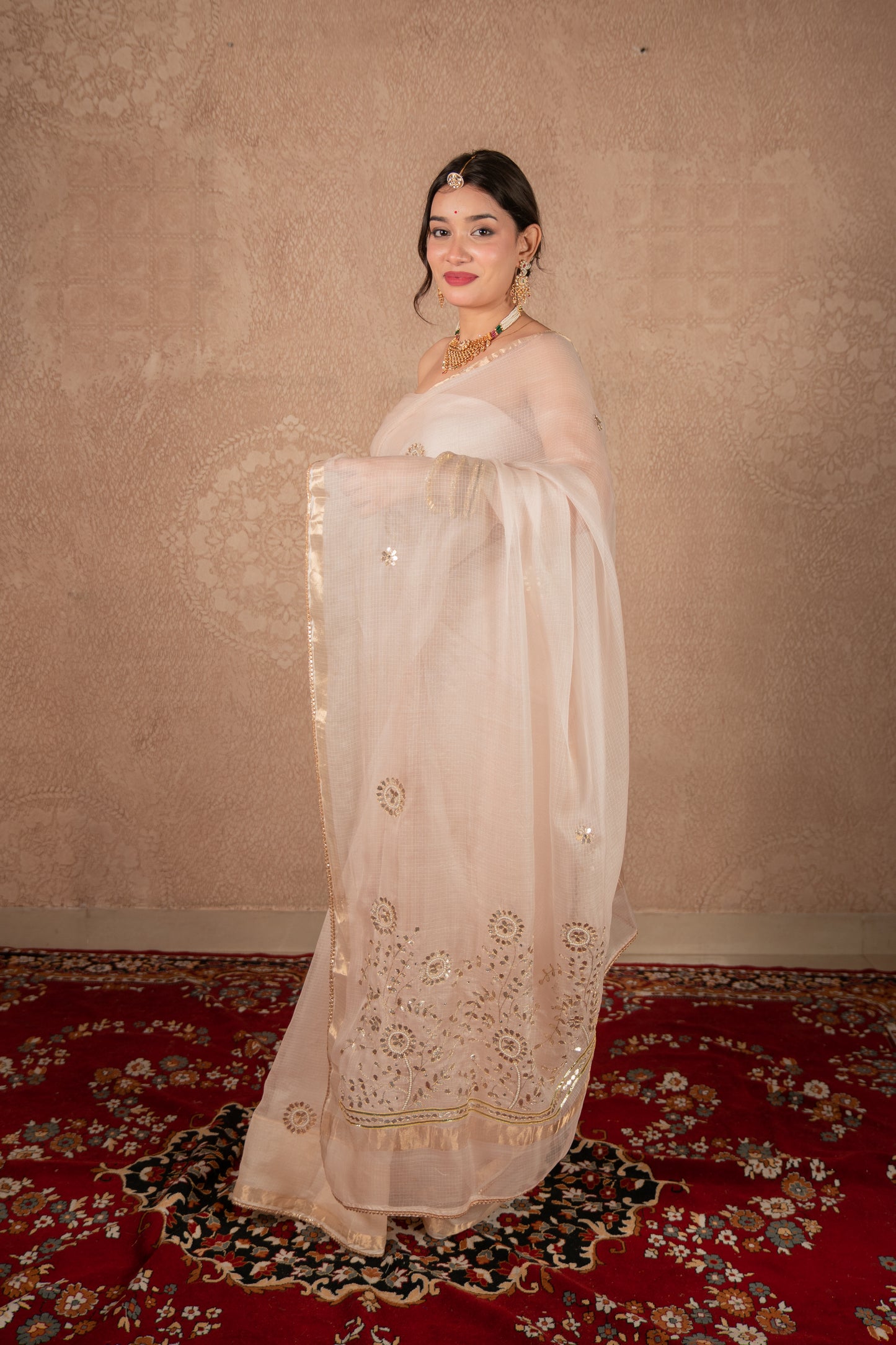 Tejvalli- Cream Gota Jaal Saree