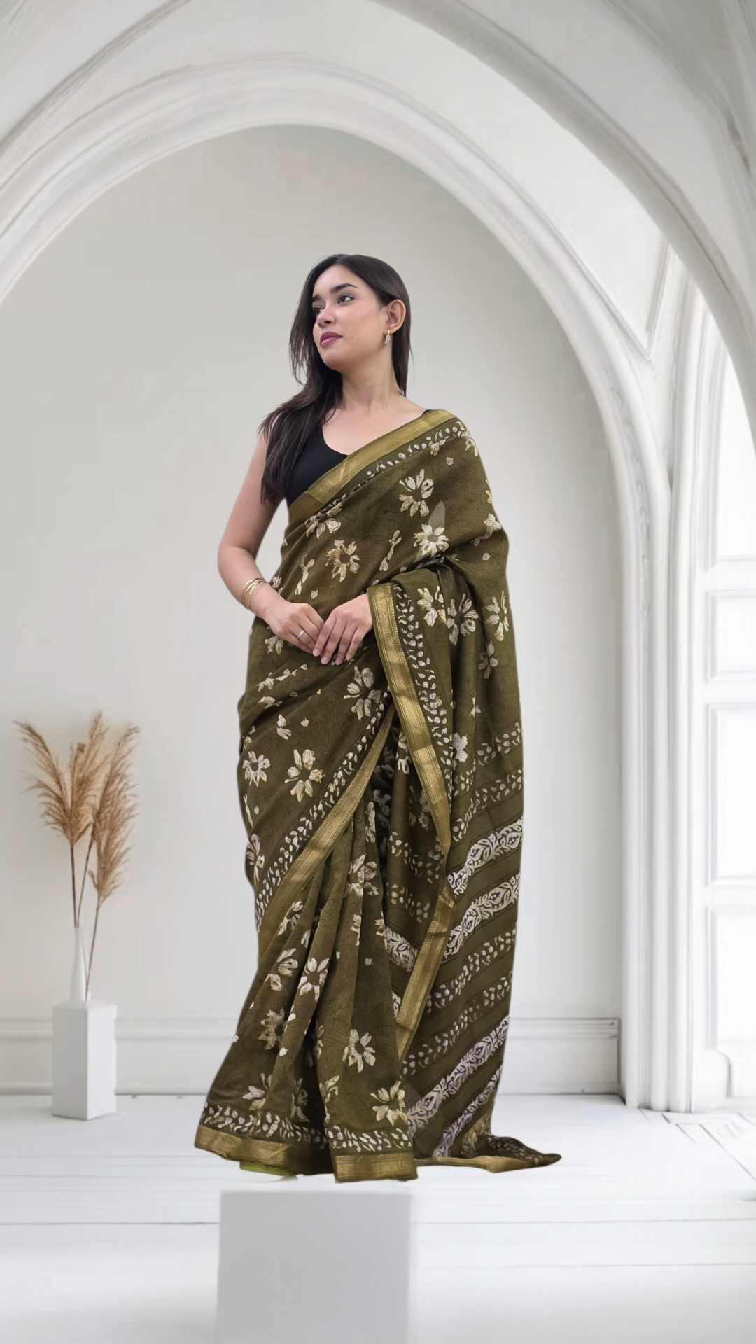 Trisha - Green Maheshwari Silk saree