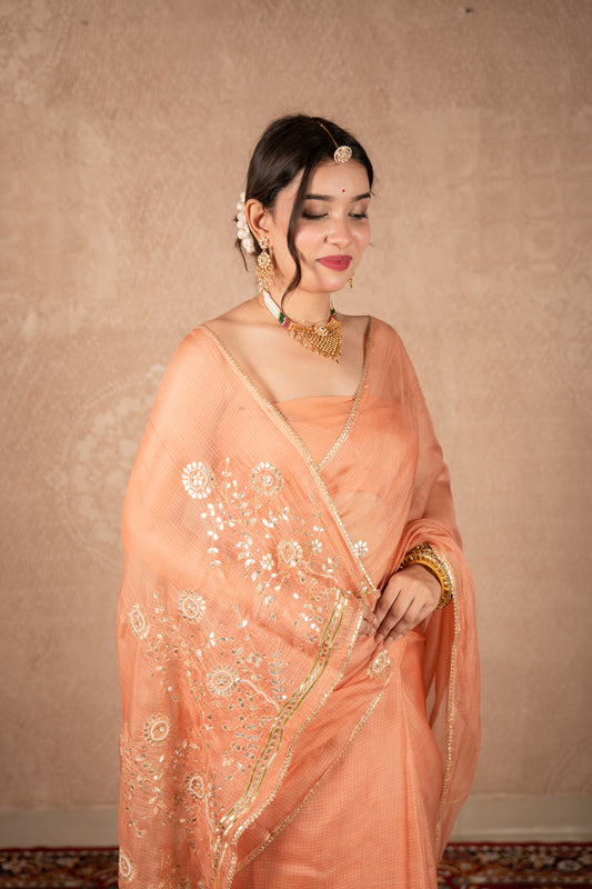 Twarita- Rose Gold Gota Jaal Saree