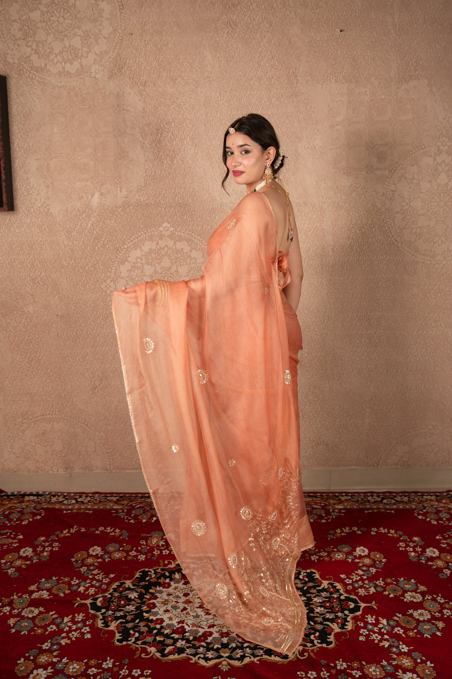 Twarita- Rose Gold Gota Jaal Saree