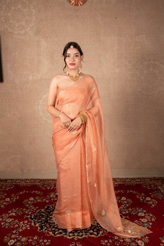 Twarita- Rose Gold Gota Jaal Saree