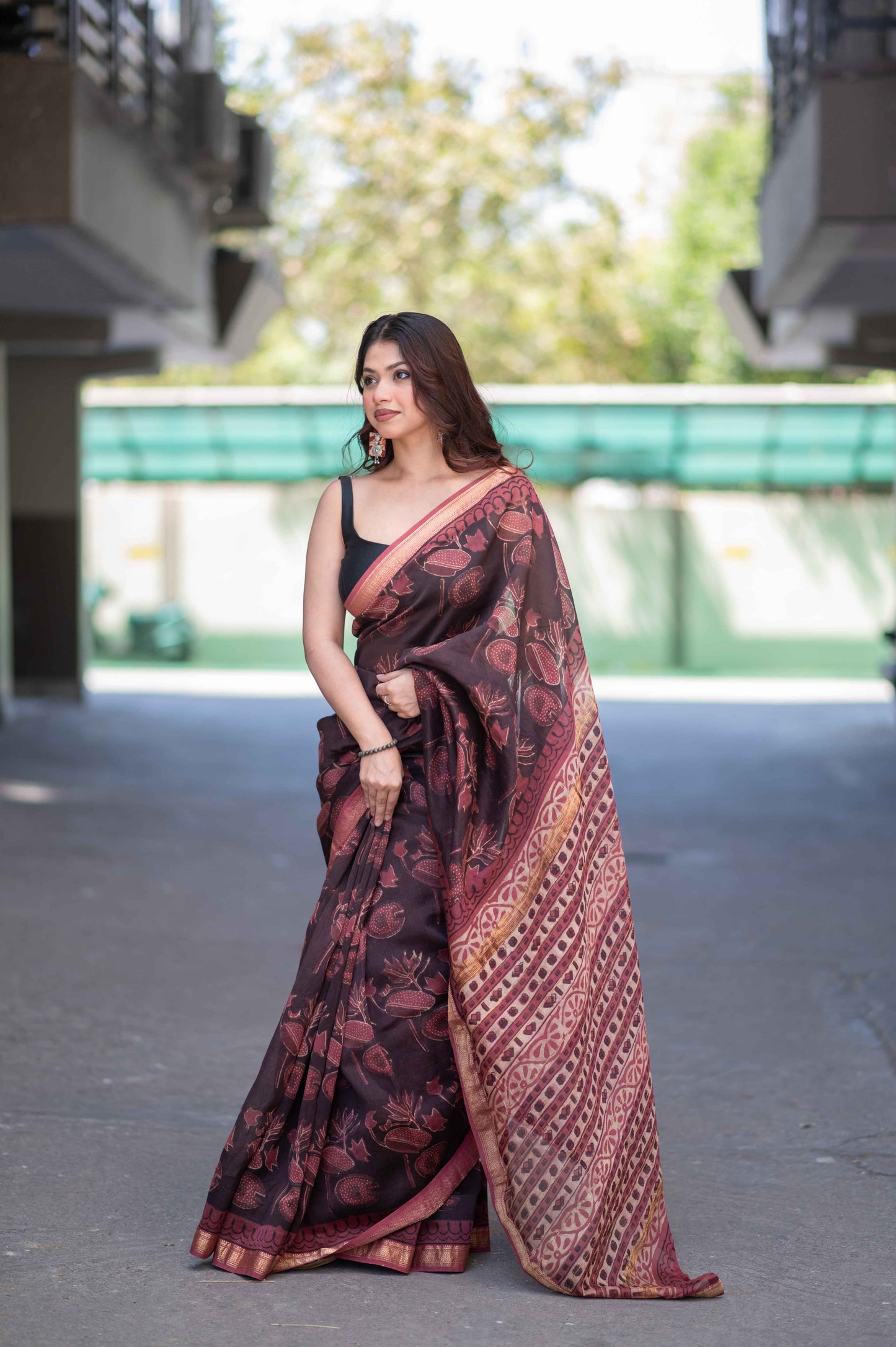 Vaidehi- Maroon Ajrakh Maheshwari Silk Saree