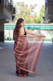 Vaidehi- Maroon Ajrakh Maheshwari Silk Saree
