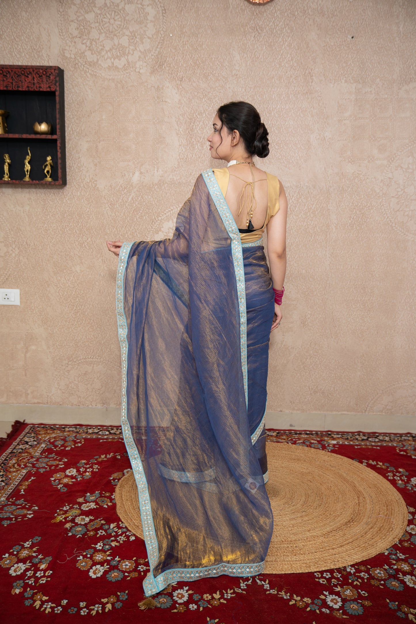 Vallari- Blue Tissue Saree with Border