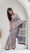 Vedanshi - White Maheshwari Silk Saree