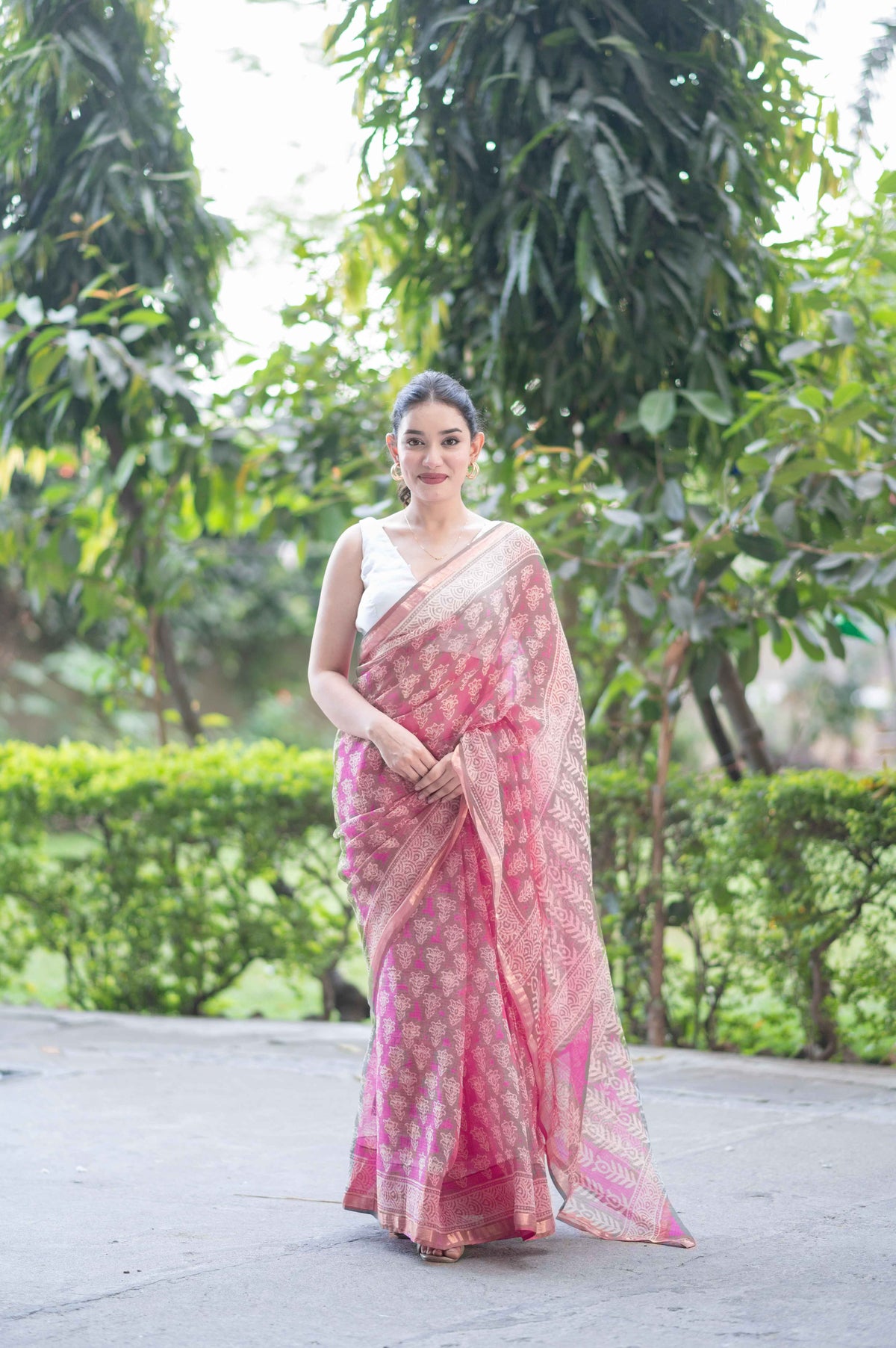 Willow Dream- Pink Dabu Kota Doria Saree
